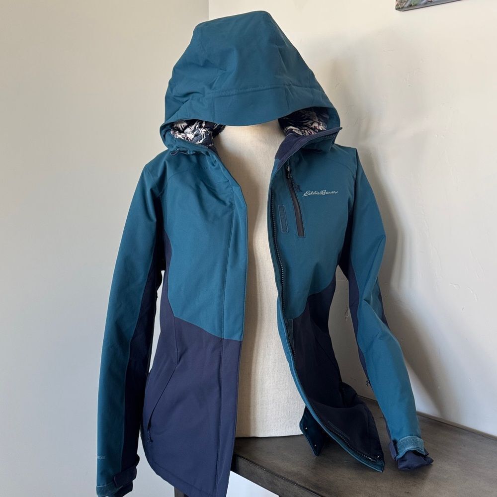 Eddie Bauer WeatherEdge Plus Ski Winter Jacket Peacock Hooded Performance Size M